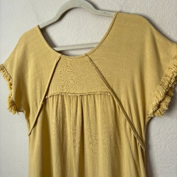 Umgee Linen Blend Boho Beachy High Low Frayed Hem Essential Tunic Dress - Picture 8 of 8
